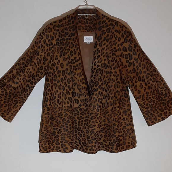 Vakko Suede Leather Leopard Print Jacket. - Picture 1 of 14